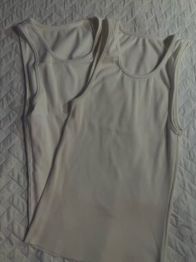 2 Classic Ribbed Tank Top - White Sleeveless Top